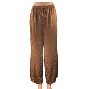 AFRM Womens Brown Silky Satin Elastic Waist Drawstring Wide Leg Trousers Pants M